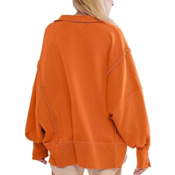 BWQ Pullover High Low Hem Henley Sweatshirt - Picture 2 of 2